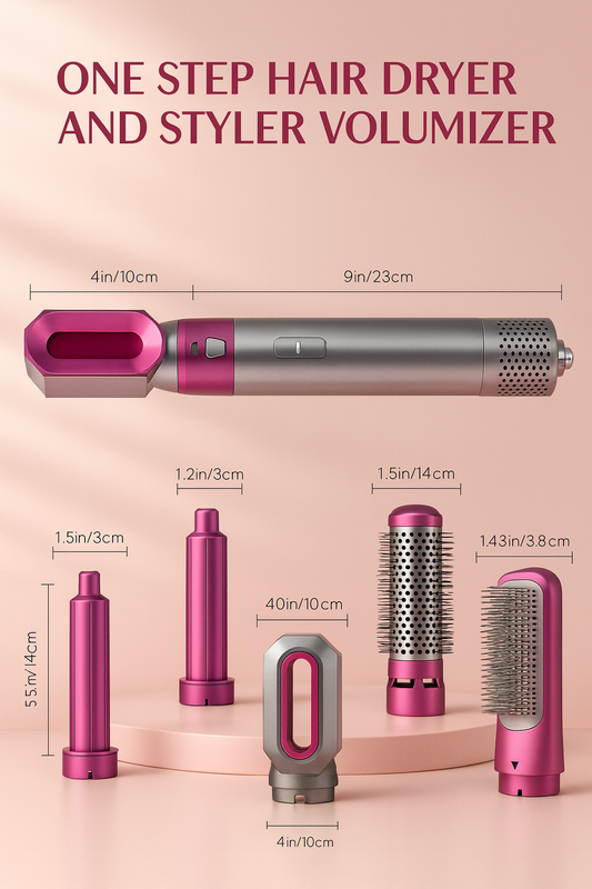 5 in 1 Multifunctional Hair Dryer Styling Tool, Detachable 5-in-1 Multi-Head Hot Air Comb, The Negative Ion Automatic Suction Hair Curler