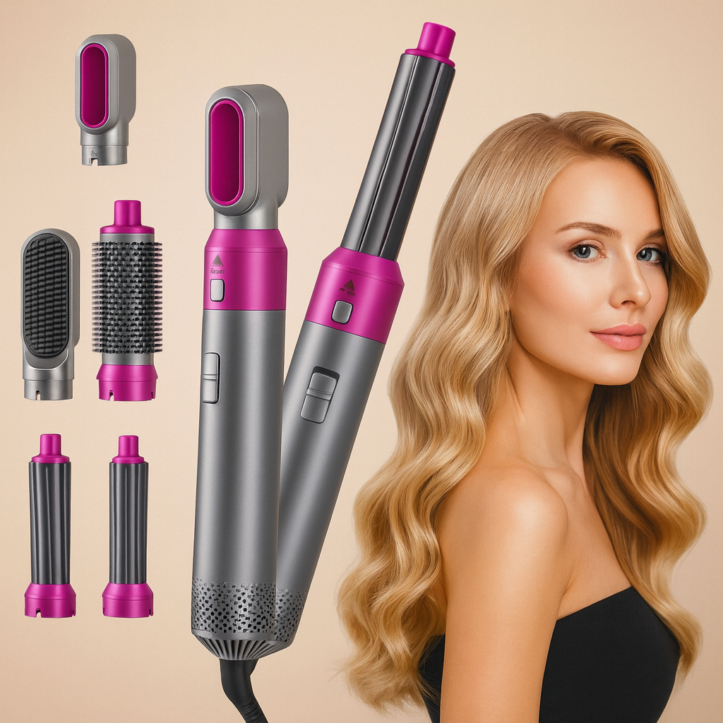 5 in 1 Multifunctional Hair Dryer Styling Tool, Detachable 5-in-1 Multi-Head Hot Air Comb, The Negative Ion Automatic Suction Hair Curler